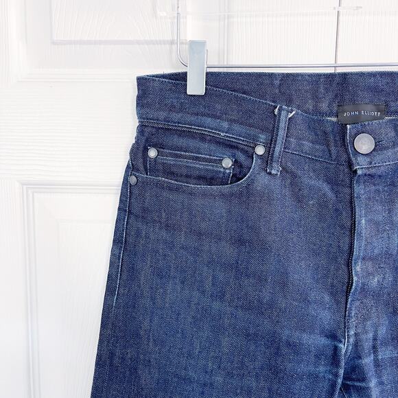 John Elliott Dark Wash Button Fly Straight Leg Selvedge Jeans - Picture 2 of 11